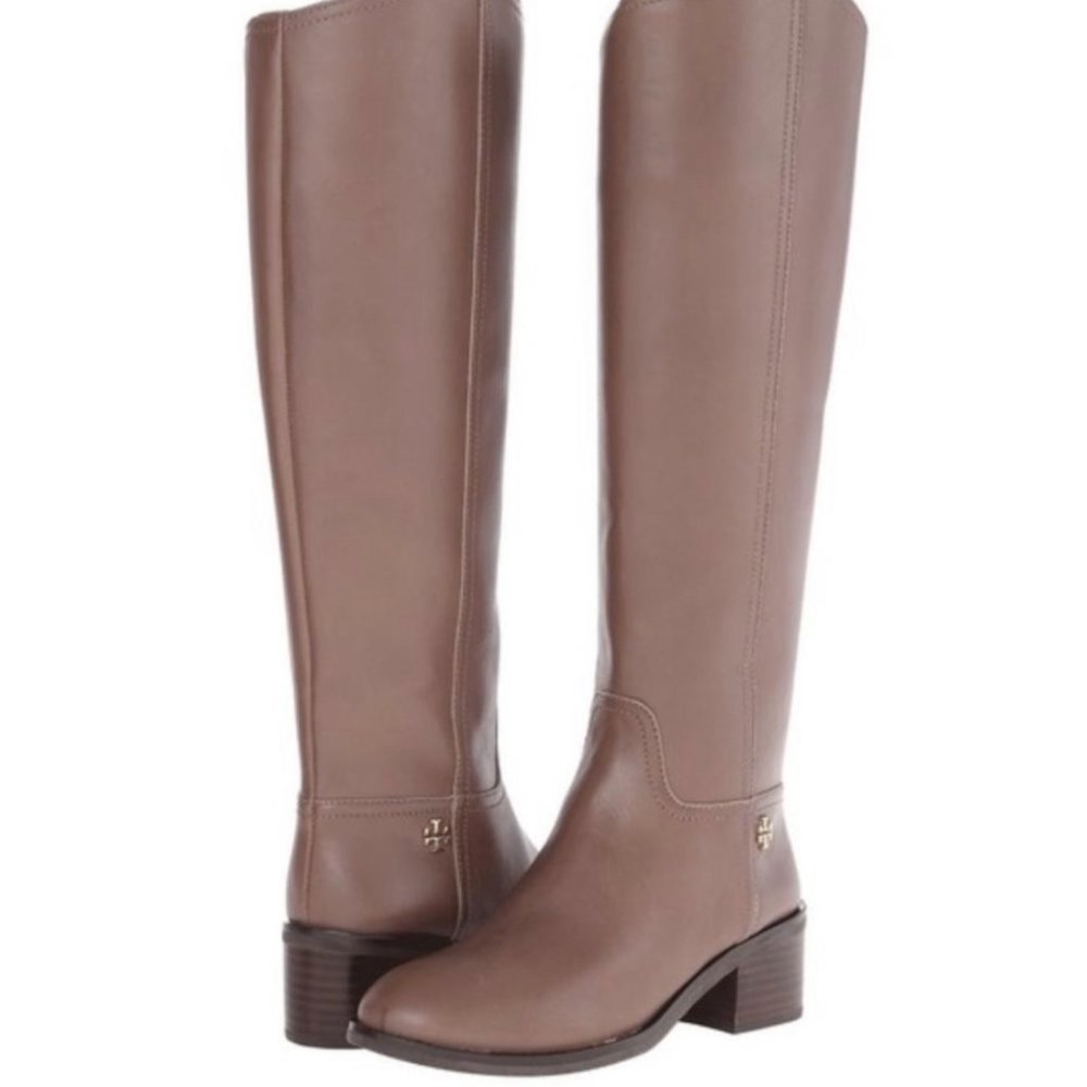 TORY BURCH Fulton Tall Riding Boots Smooth Topo Brown 55 mm